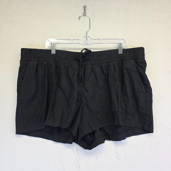 Ingrid Isabel Shorts Womens 2XL Black Hat Pants Drawstring Tie Mid‎ Rise Linen - Picture 1 of 9